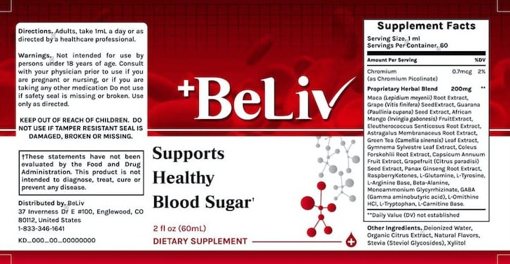 BeLiv Supplement Facts